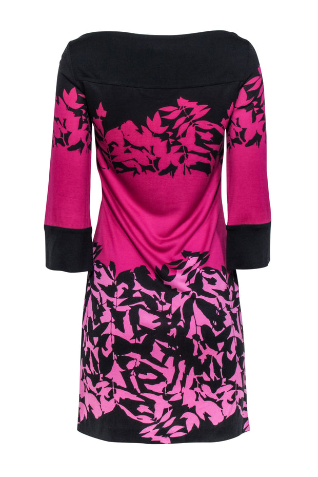 Current Boutique-Diane von Furstenberg - Pink & Black Floral Print Long Sleeve Shift Dress Sz 4