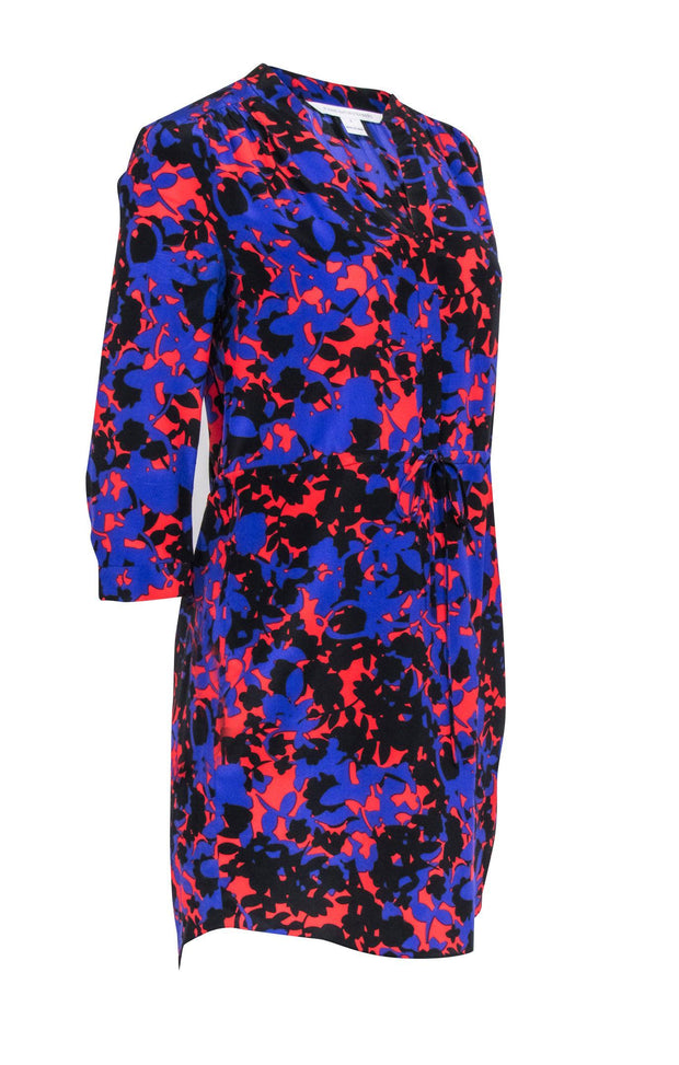 Current Boutique-Diane von Furstenberg - Purple, Black, & Red Silk Printed Long Sleeve Mini Dress Sz 4