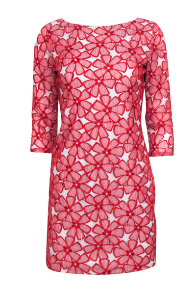 Current Boutique-Diane von Furstenberg - Red Floral Embroidery Lace Crop Sleeve Dress Sz 4