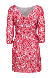 Current Boutique-Diane von Furstenberg - Red Floral Embroidery Lace Crop Sleeve Dress Sz 4
