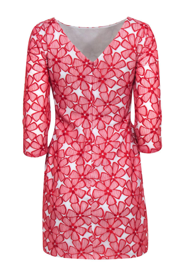 Current Boutique-Diane von Furstenberg - Red Floral Embroidery Lace Crop Sleeve Dress Sz 4
