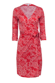 Current Boutique-Diane von Furstenberg - Red & White Floral Print Wrap Dress Sz 4