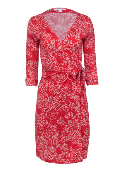 Current Boutique-Diane von Furstenberg - Red & White Floral Print Wrap Dress Sz 4