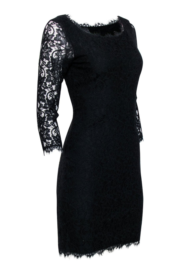 Current Boutique-Diane von Furstenberg - Black Lace Crop Sleeve Dress Sz 6