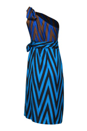 Current Boutique-Diane von Furstenberg - Teal, Blue, Black, & Tan Polka Dot Print One Shoulder Dress Sz 8