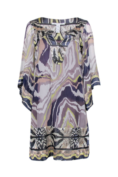 Current Boutique-Diane von Furstenberg - Grey, Purple, Navy, & Green Print Shift Dress Sz 8