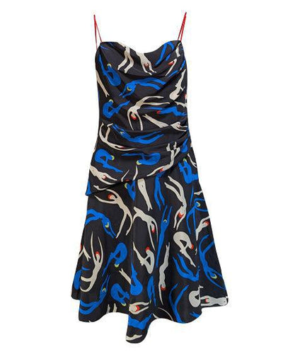 Current Boutique-Diane vonFurstenberg - Black Multi Print Mini Dress Sz 6