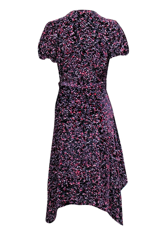 Current Boutique-Diane von Furstenberg - Black w/ Pink & Purple Velvet Burn Out Print Dress Sz M