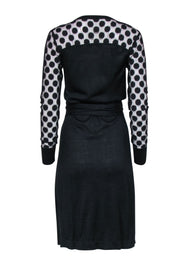 Current Boutique-Diane von Furstenberg - Black Wrap Dress w/ Semi Sheer Polka Dot Sleeves Sz S