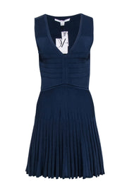 Current Boutique-Diane von Furstenberg - Navy Knit Sleeveless Pleated Dress Sz S