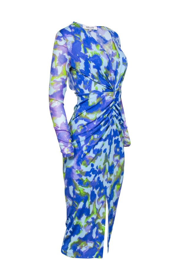 Current Boutique-Diane von Furstenberg - Blue & Green Tie Dye Ruched Middle Dress Sz XS