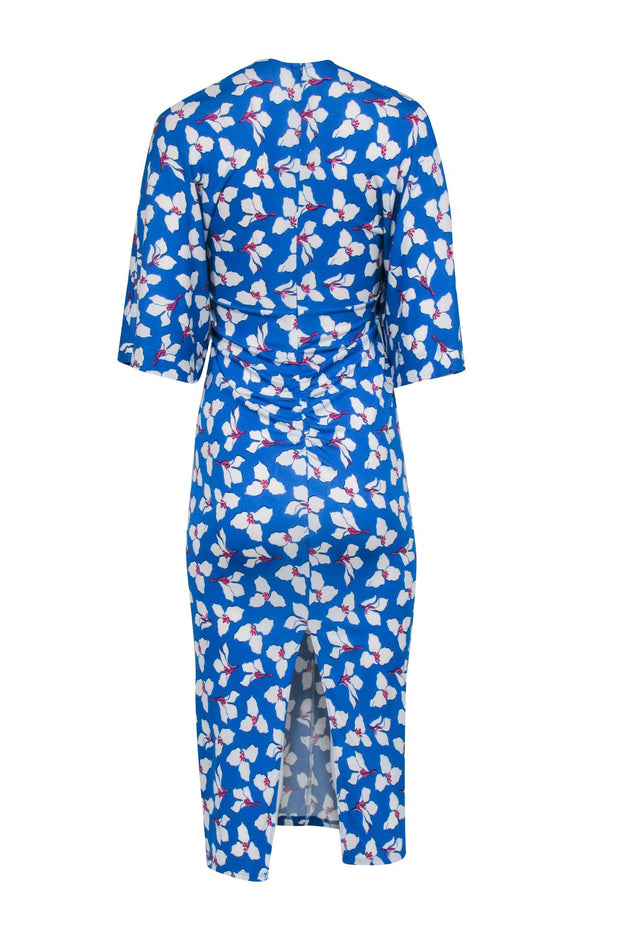 Current Boutique-Diane von Furstenberg - Blue, White, & Pink Floral Print Ruched Bust Dress Sz XS