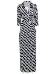 Current Boutique-Diane von Furstenberg - Black & White Chain Link Wrap Dress Sz 10