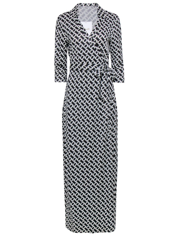 Current Boutique-Diane von Furstenberg - Black & White Chain Link Wrap Dress Sz 10