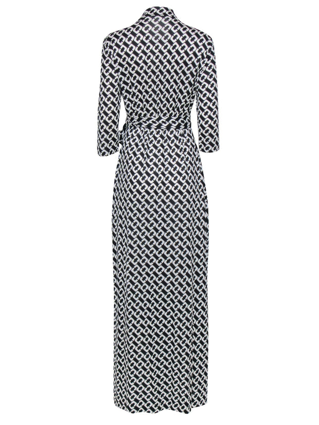 Current Boutique-Diane von Furstenberg - Black & White Chain Link Wrap Dress Sz 10