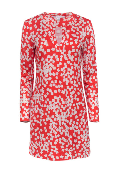 Current Boutique-Diane von Furstenberg - Red & White Long Sleeve Printed Mini Dress Sz 10