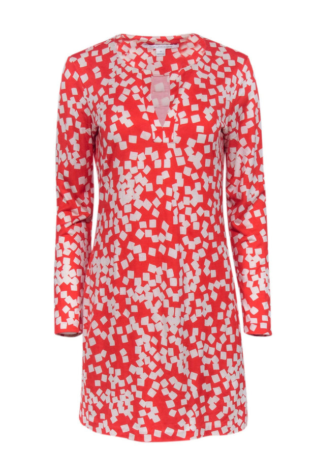 Current Boutique-Diane von Furstenberg - Red & White Long Sleeve Printed Mini Dress Sz 10