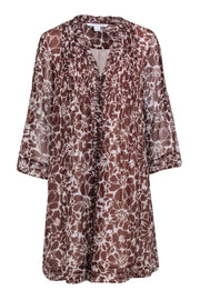 Current Boutique-Diane von Furstenberg - Brown & White Floral Print Mini Shirtdress Sz 12