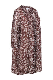 Current Boutique-Diane von Furstenberg - Brown & White Floral Print Mini Shirtdress Sz 12