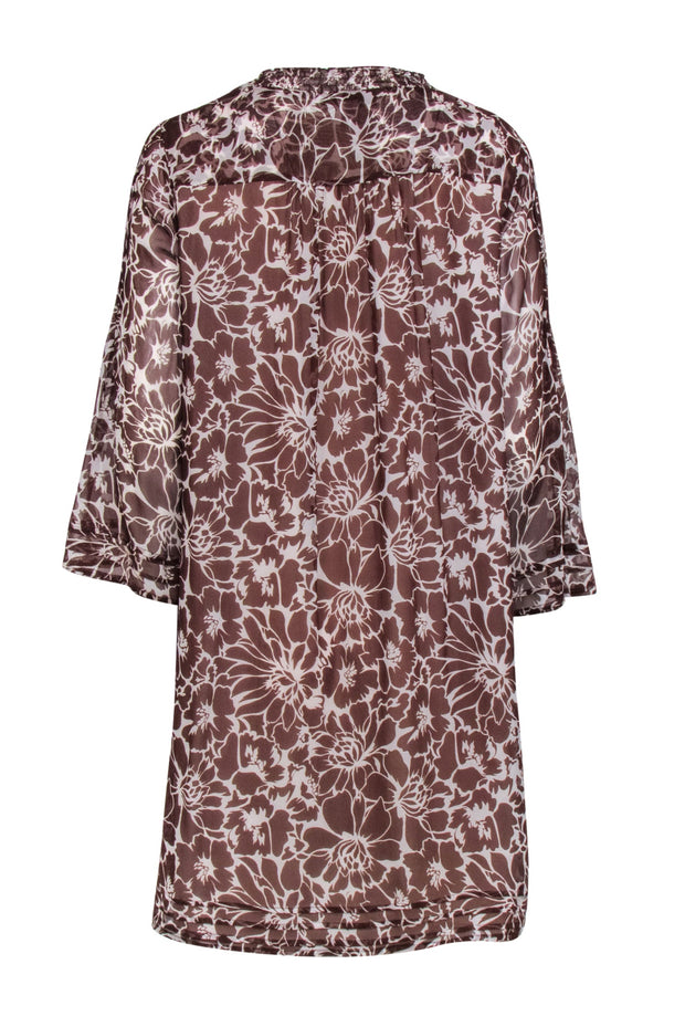 Current Boutique-Diane von Furstenberg - Brown & White Floral Print Mini Shirtdress Sz 12