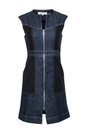 Current Boutique-Diane von Furstenberg - Dark Wash Denim & Black Zipper Front Dress Sz 2