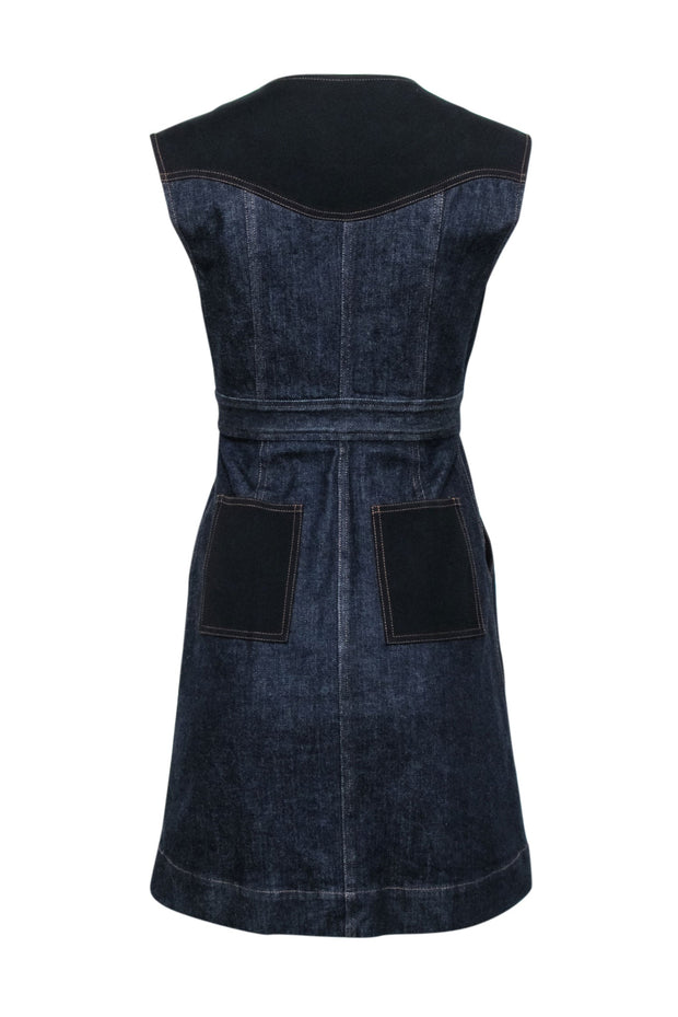 Current Boutique-Diane von Furstenberg - Dark Wash Denim & Black Zipper Front Dress Sz 2