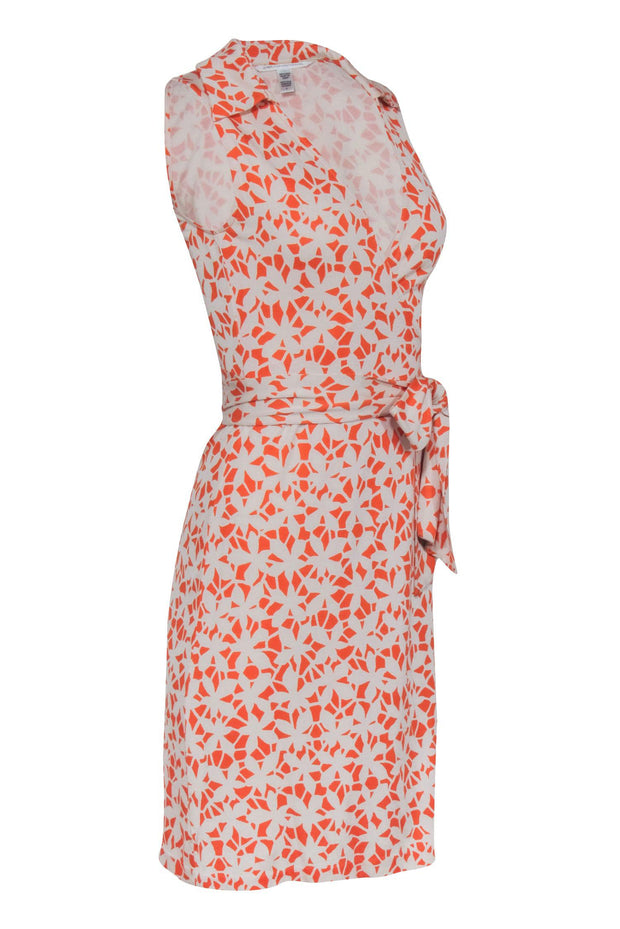Current Boutique-Diane von Furstenberg - Orange & Cream Print Sleeveless Wrap Dress Sz 4