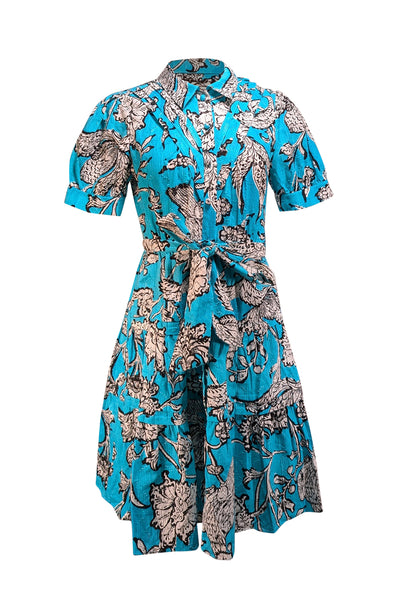 Current Boutique-Diane von Furstenberg - Turquoise & White Floral Printed Fil Coupé Dress Sz 6