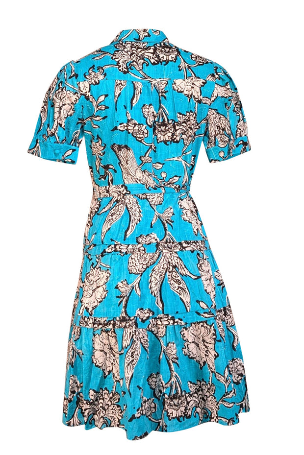 Current Boutique-Diane von Furstenberg - Turquoise & White Floral Printed Fil Coupé Dress Sz 6