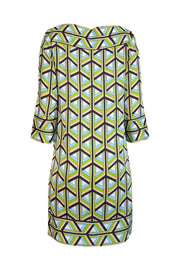 Current Boutique-Diane von Furstenberg - Green, Blue, Beige, &amp; Black Print Cropped Sleeve Dress Sz 6