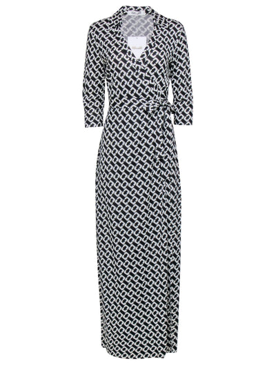 Current Boutique-Diane von Furstenberg - Black & White Chain Link Wrap Dress Sz 8