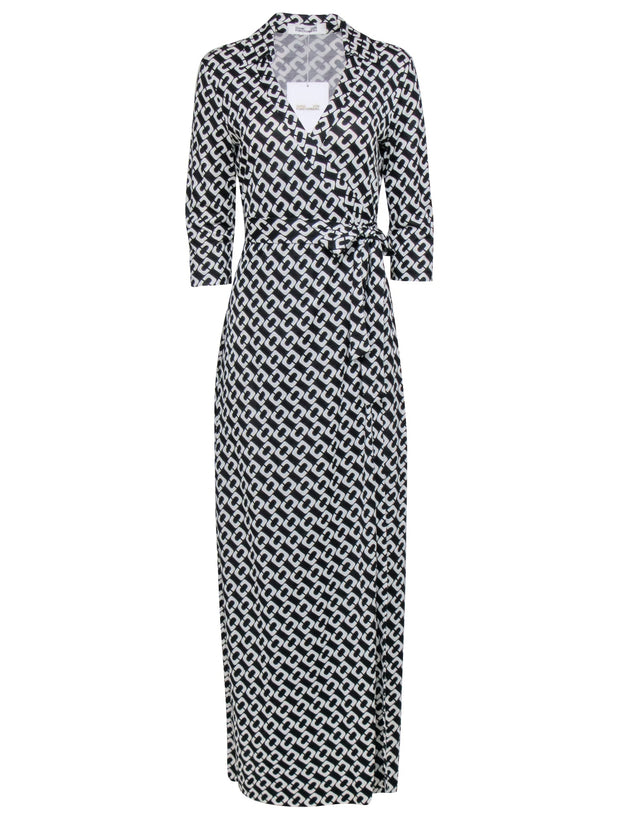 Current Boutique-Diane von Furstenberg - Black & White Chain Link Wrap Dress Sz 8