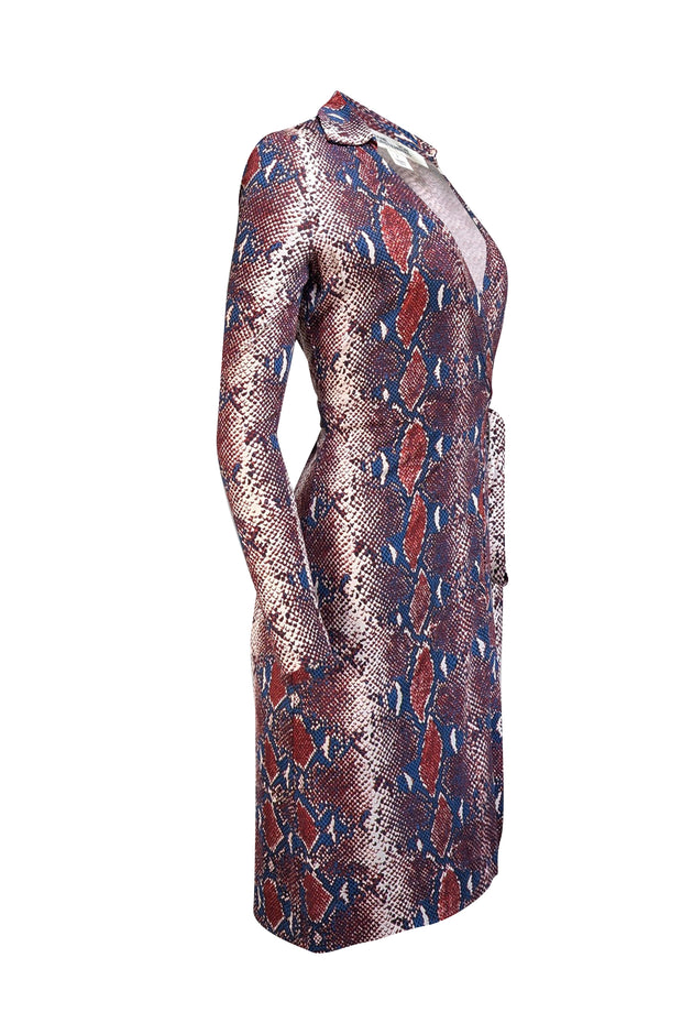 Diane von Furstenberg - Blue, Red, & White Snakeskin Print Silk Wrap Dress Sz 2 - Current Boutique
