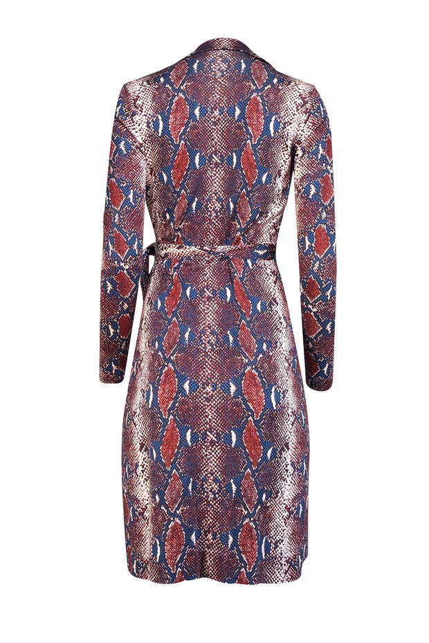 Diane von Furstenberg - Blue, Red, & White Snakeskin Print Silk Wrap Dress Sz 2 - Current Boutique
