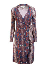 Diane von Furstenberg - Blue, Red, & White Snakeskin Print Silk Wrap Dress Sz 2 - Current Boutique