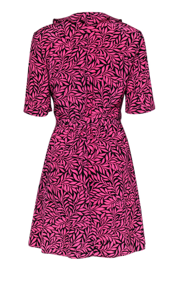 Current Boutique-Diane von Furstenberg - Pink & Black Leaf Print Silk Wrap Dress Sz 10