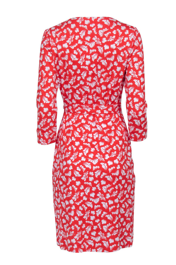 Current Boutique-Diane von Furstenberg - Red & White Leaf Print Wrap Dress Sz 8