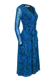 Current Boutique-Diane von Furstenberg - Blue & Green Floral & Leaf Print Wrap Dress Sz S