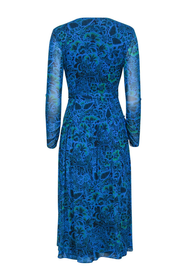 Current Boutique-Diane von Furstenberg - Blue & Green Floral & Leaf Print Wrap Dress Sz S