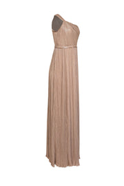 Current Boutique-Diane von Furstenberg - Champagne Gold Plisse "Lucielle" One Shoulder Formal Dress Sz 6
