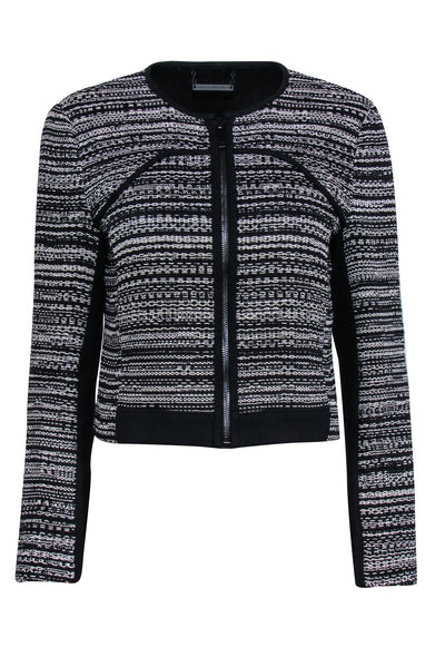 Current Boutique-Diane von Furstenberg - Black & White Tweed Collarless Short Jacket Sz 8
