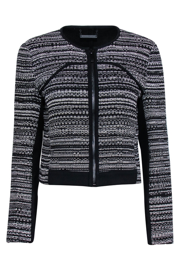 Current Boutique-Diane von Furstenberg - Black & White Tweed Collarless Short Jacket Sz 8