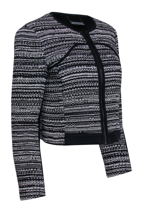 Current Boutique-Diane von Furstenberg - Black & White Tweed Collarless Short Jacket Sz 8