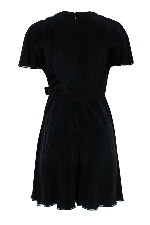 Current Boutique-Diane von Furstenberg - Black Surplice Romper w/ Flutter Sort Sleeves Sz 2