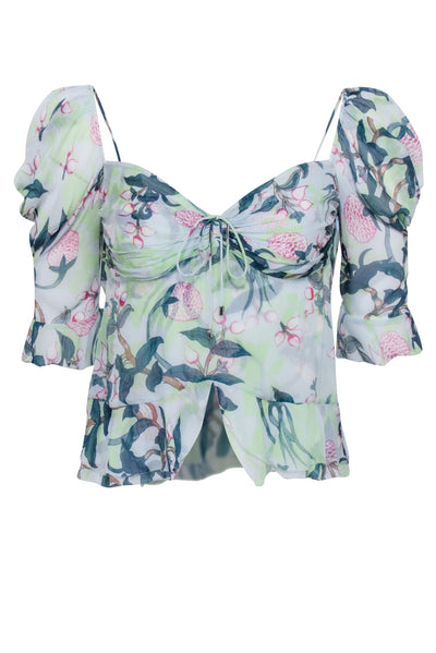 Current Boutique-Diane von Furstenberg - Green & Magenta Floral Print Cold Shoulder Top Sz 00