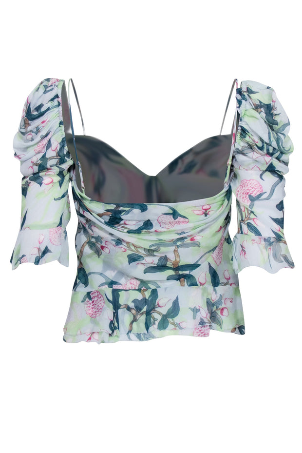 Current Boutique-Diane von Furstenberg - Green & Magenta Floral Print Cold Shoulder Top Sz 00