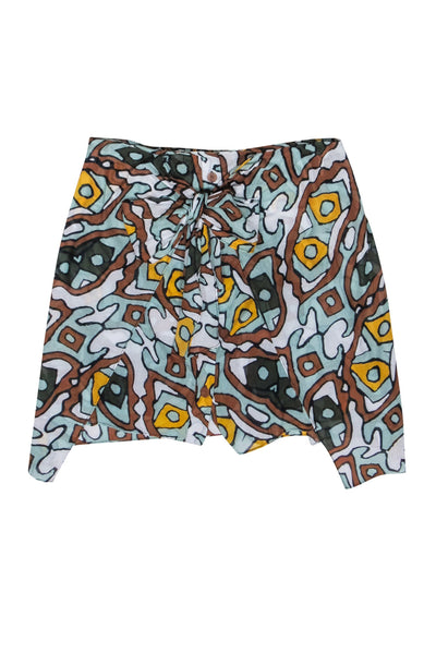 Current Boutique-Diane von Furstenberg - Light blue, Brown, Black, & Yellow Print Strapless Top Sz 10