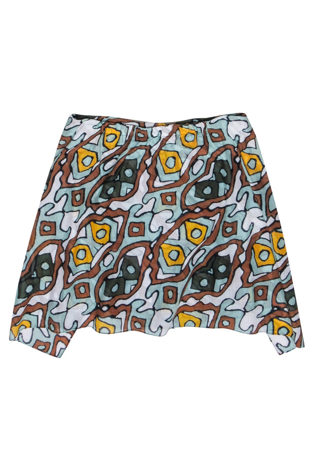 Current Boutique-Diane von Furstenberg - Light blue, Brown, Black, & Yellow Print Strapless Top Sz 10