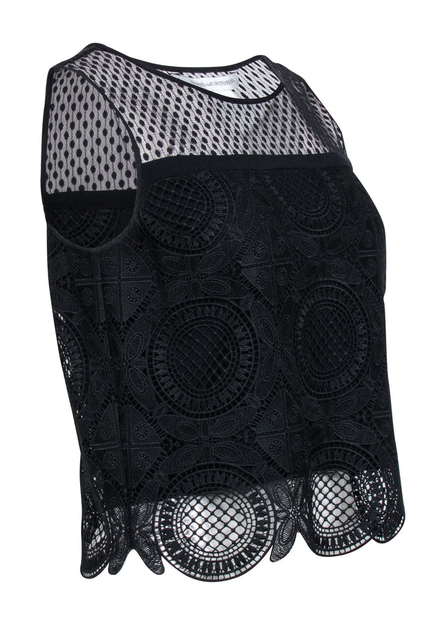 Current Boutique-Diane von Furstenberg - Black Lace Sleeveless Top Sz 2