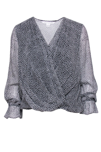 Current Boutique-Diane von Furstenberg - Black & White Circle Print Silk Wrap Top Sz 6
